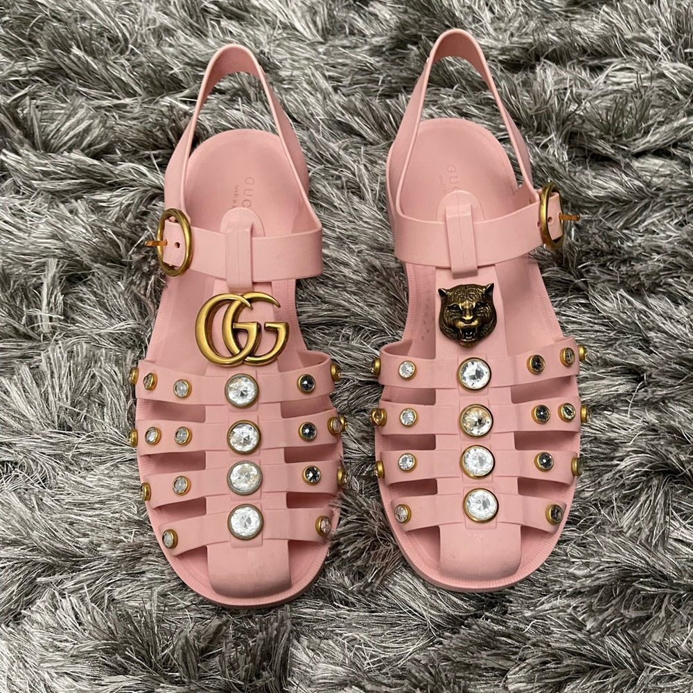 Gucci Pink Crystal-embellished Jelly Sandals